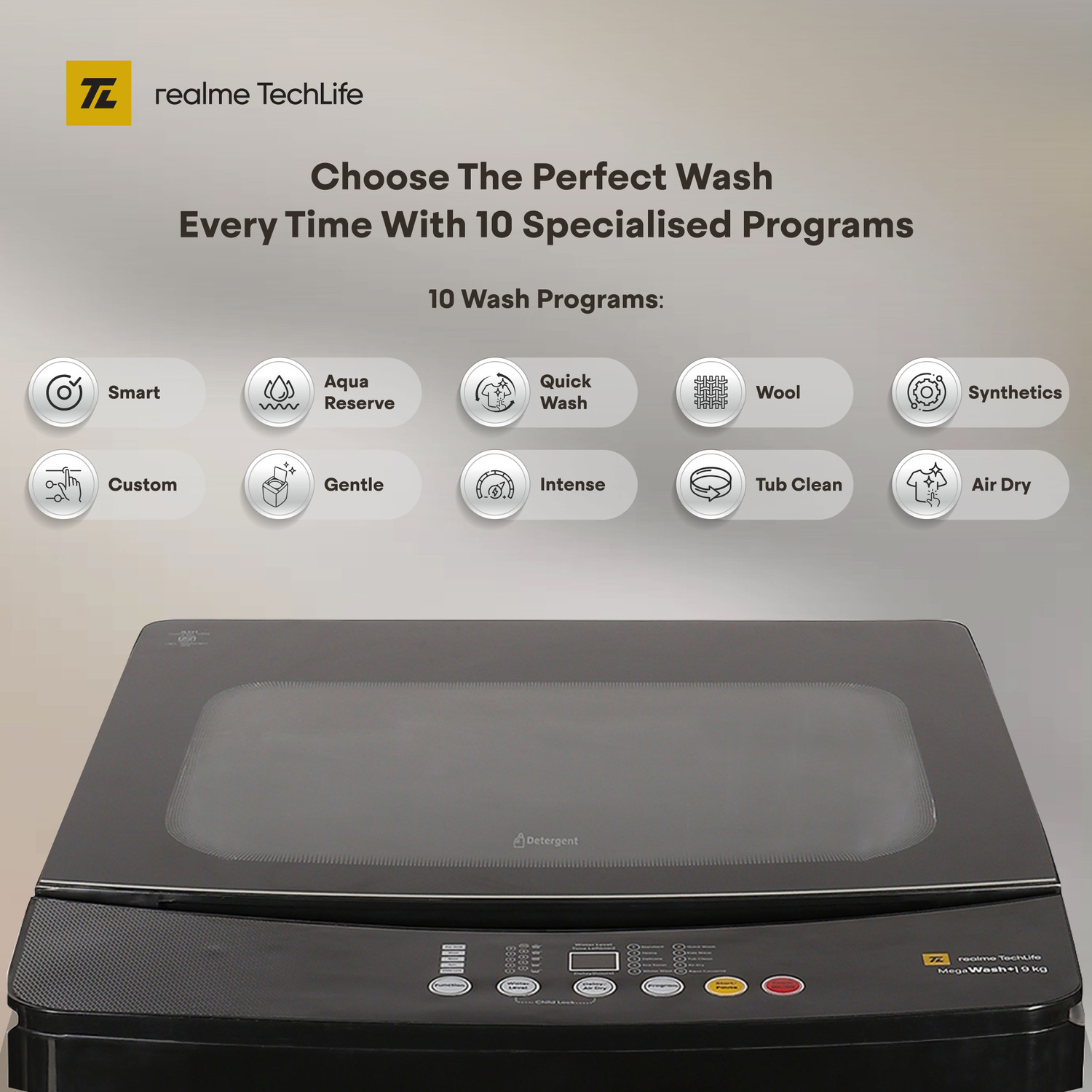 Image of realme TechLife 9 kg Fully Automatic Top Load Washing Machine Black, Grey