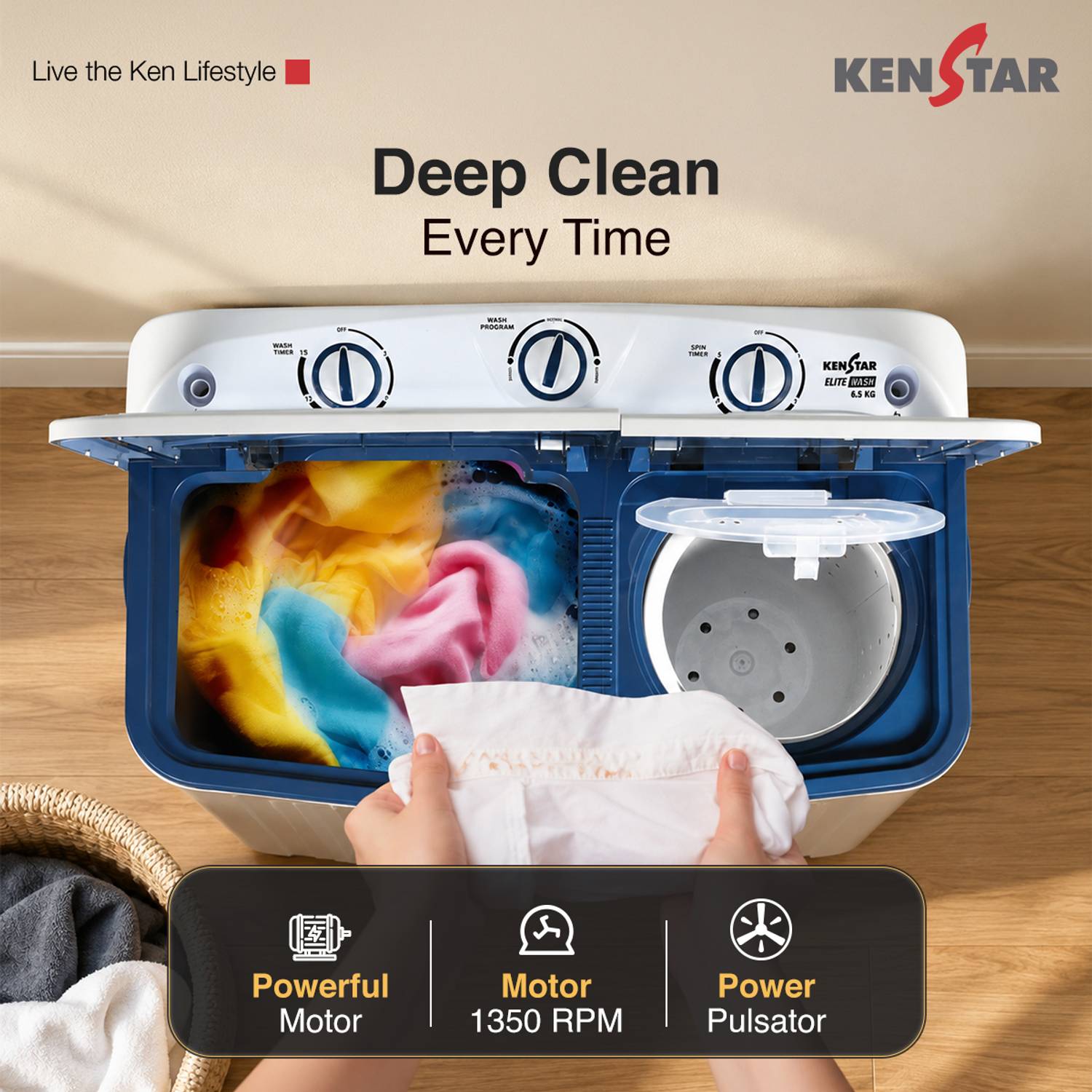 Kenstar 6.5 kg Semi-Automatic Top Load Washing Machine (Blue) - Image 4