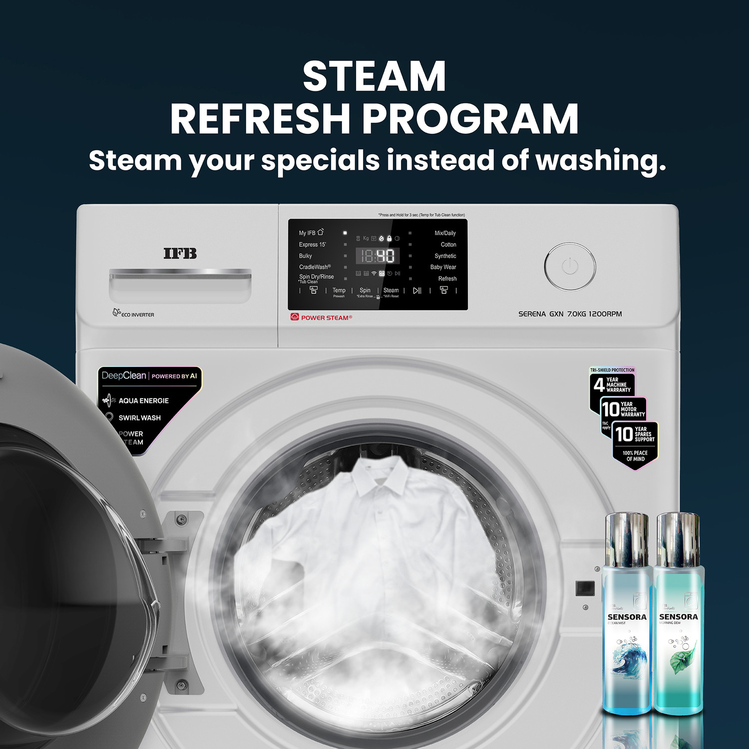 Image of IFB 7 kg 5 Star with Steam Refresh program, 9 Swirl Wash, Eco Inverter, Powered by AI with Wifi Fully Automatic Front Load Washing Machine with In-built Heater Grey