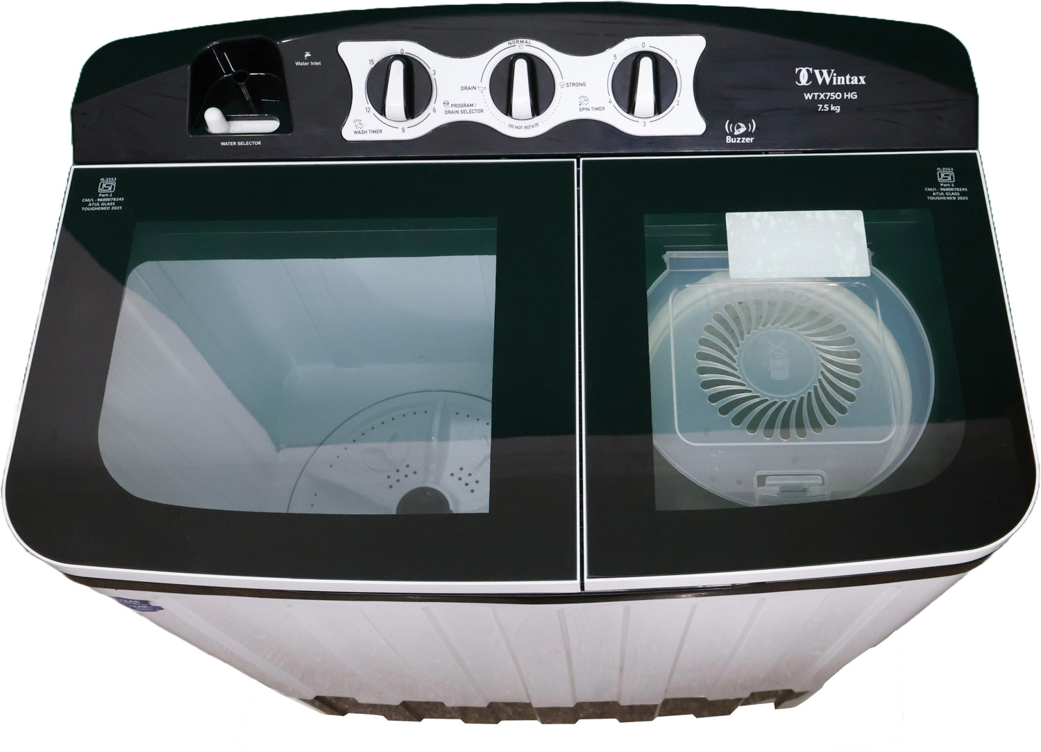 Image of wintax 7.5 kg Semi Automatic Top Load Washing Machine Black