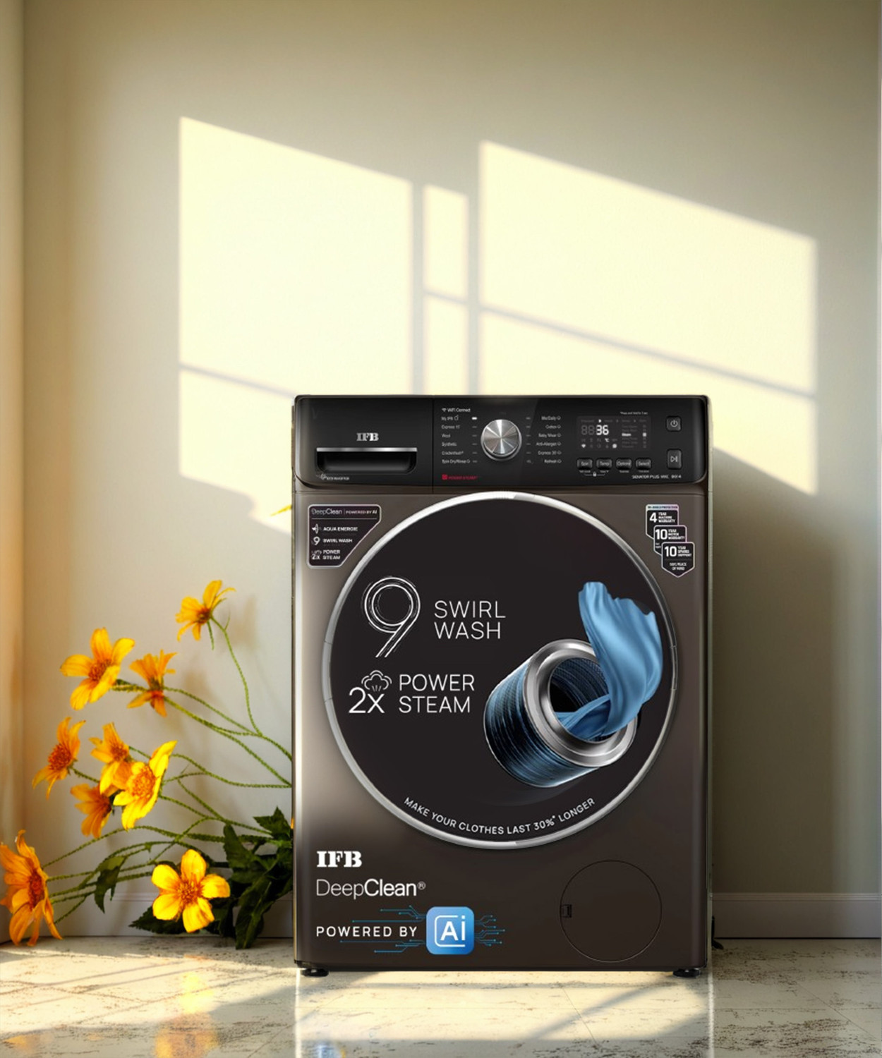 Image of IFB 8 kg 5 Star 9 Swirl AI Powered with Wi-Fi Enabled�� with 2x Power Steam Fully Automatic Front Load Washing Machine with In-built Heater Brown