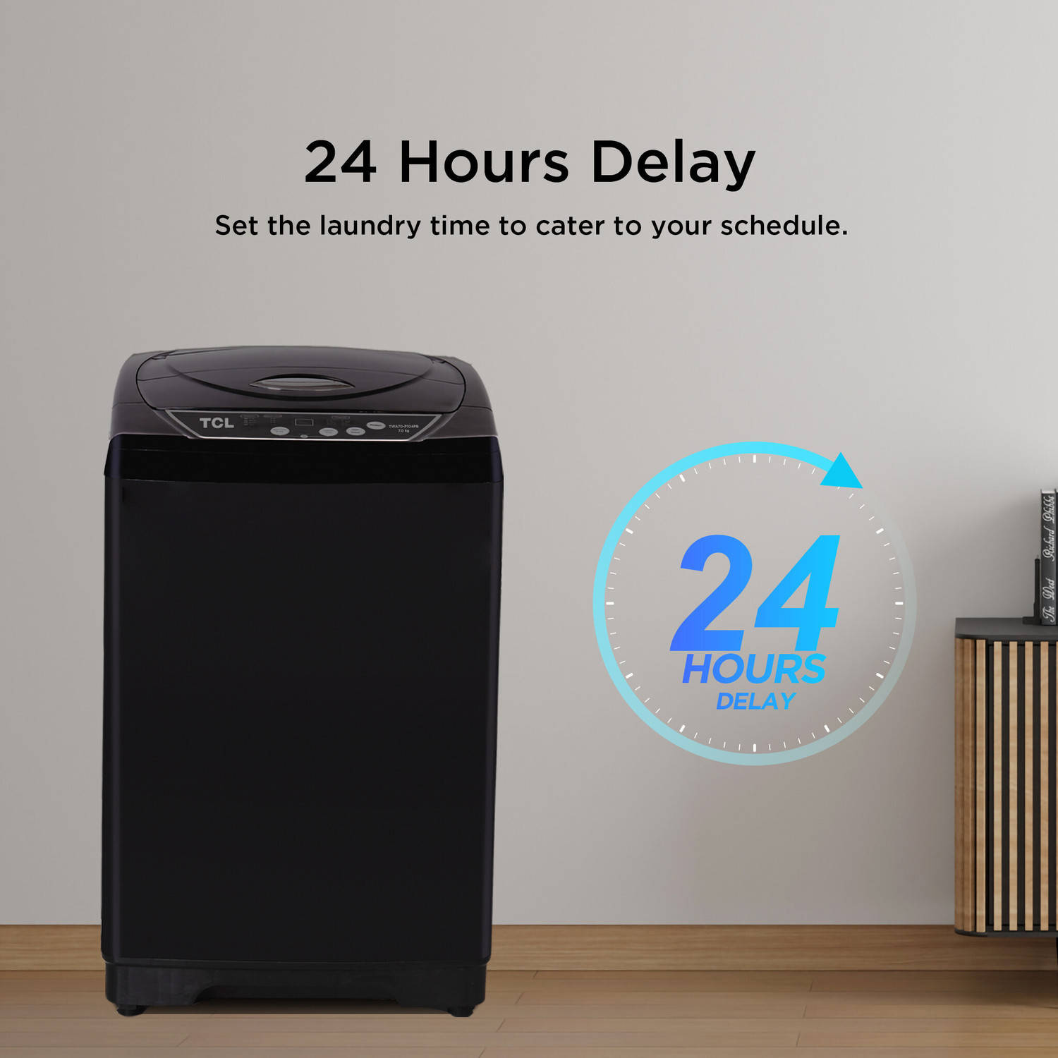 Image of TCL 7 kg 5 Star with 10 Wash Program and Detergent Dispenser, Child Lock with Magic Filter Fully Automatic Top Load Washing Machine Black