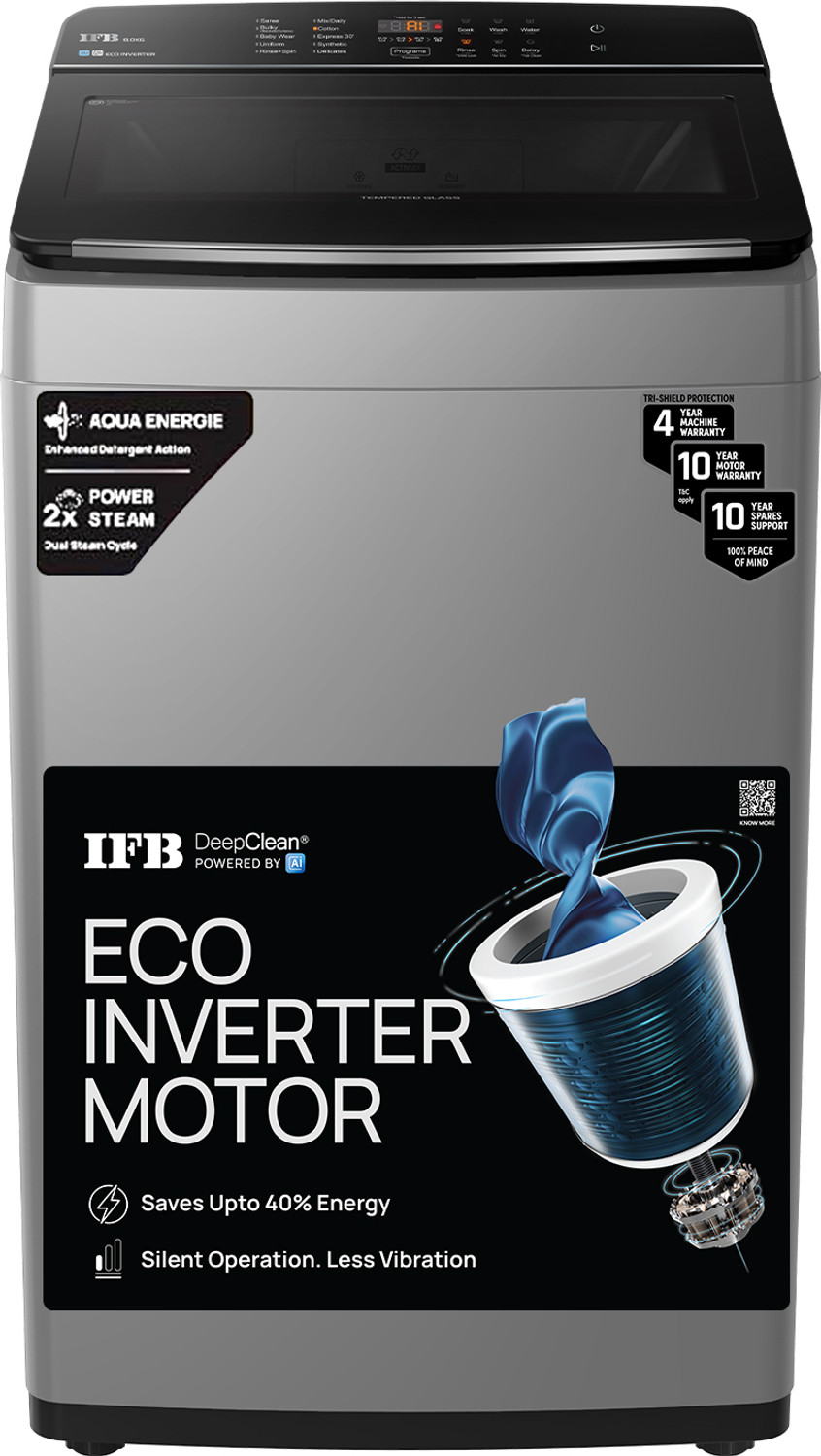 Image of IFB 8 kg 5 Star AI Powered DeepClean Technology with Eco-inverter Activmix, AquaEnergie, Inbuilt Wheels Fully Automatic Top Load Washing Machine Grey
