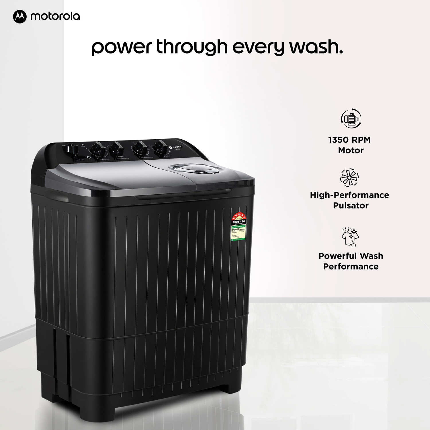 Image of MOTOROLA 8.5 kg Semi Automatic Top Load Washing Machine Black