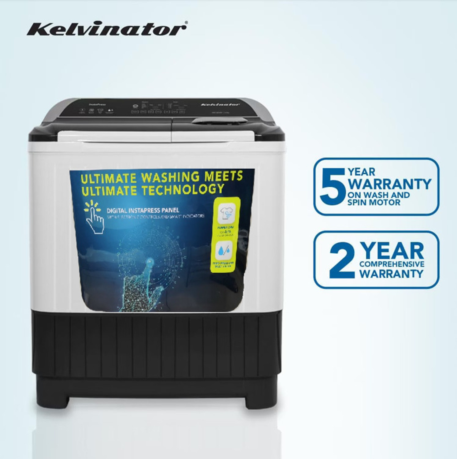 Image of Kelvinator 8.5 kg Semi Automatic Top Load Washing Machine White, Grey
