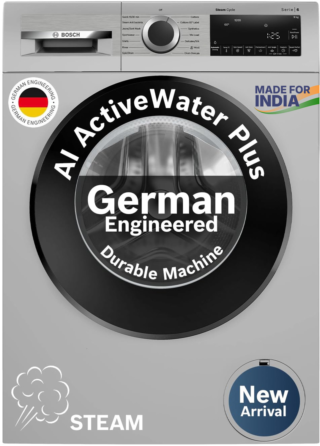 Image of BOSCH 9 kg Fully Automatic Front Load Washing Machine with In-built Heater Silver