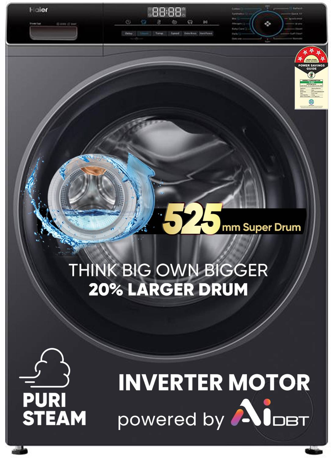 Haier 7 kg Fully Automatic Front Load with In-built Heater Grey,