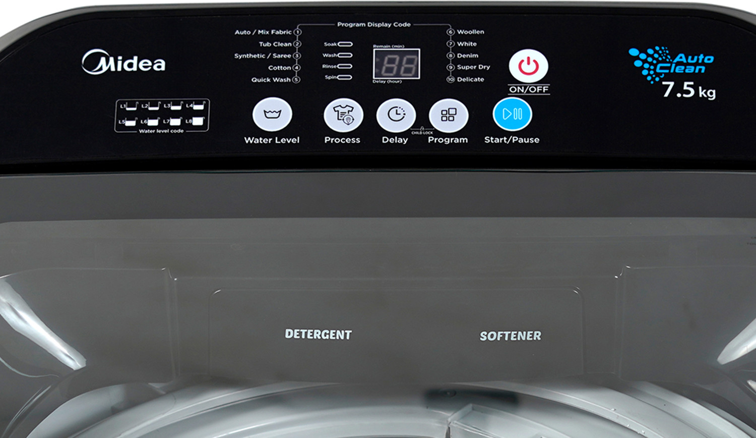 Image of Midea 7.5 kg Fully Automatic Top Load Grey (MWMTL075FP1ENIG)
