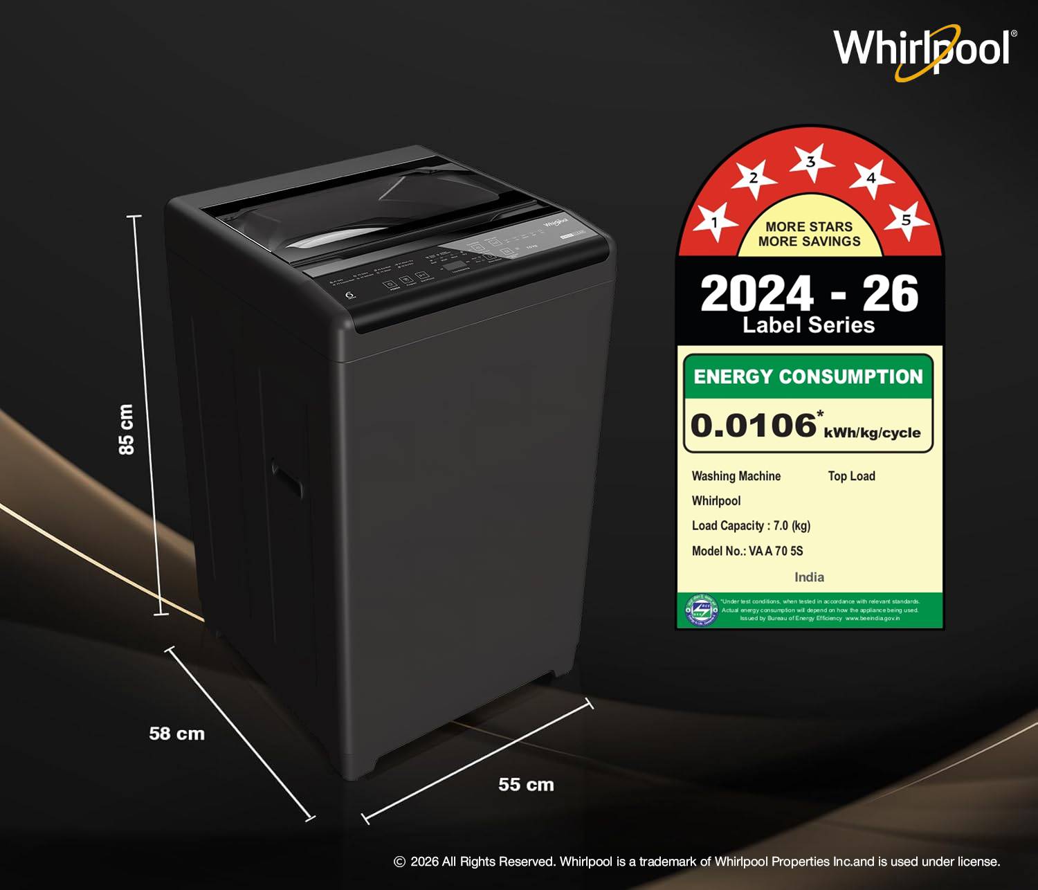 Whirlpool 7 kg Magic Clean Top Load Washing Machine Grey - Image 2