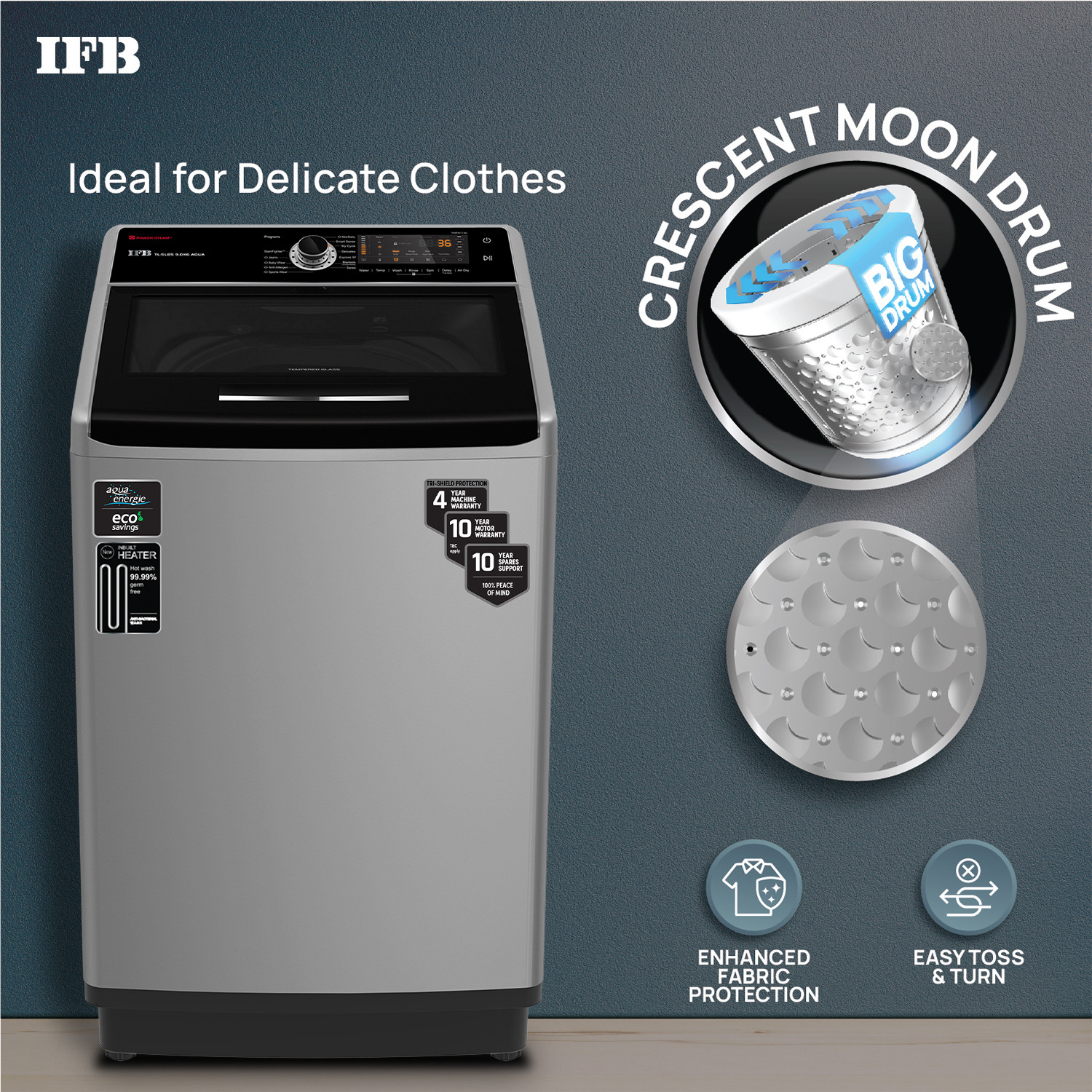 Image of IFB 9 kg Aqua Conserve Power Dual Steam, Fully Automatic Top Load Washing Machine with In-built Heater Silver