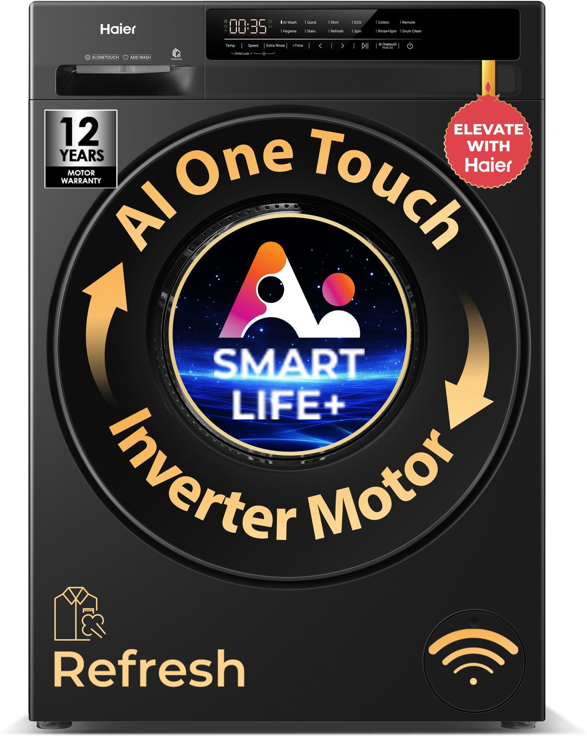Image of Haier 7 kg AI One Touch, AI Smart Wash (AI-DBT),PuriSteam, 525 mm Super Drum, Inbuilt Heater, Wi-Fi Enabled Fully Automatic Front Load with In-built Heater Black (EFL70-IM12F3BKU1)