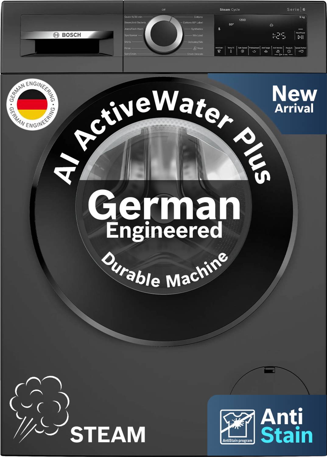 BOSCH 9 kg Fully Automatic Front Load Washing Machine with In-built Heater Grey price history chart and lowest price