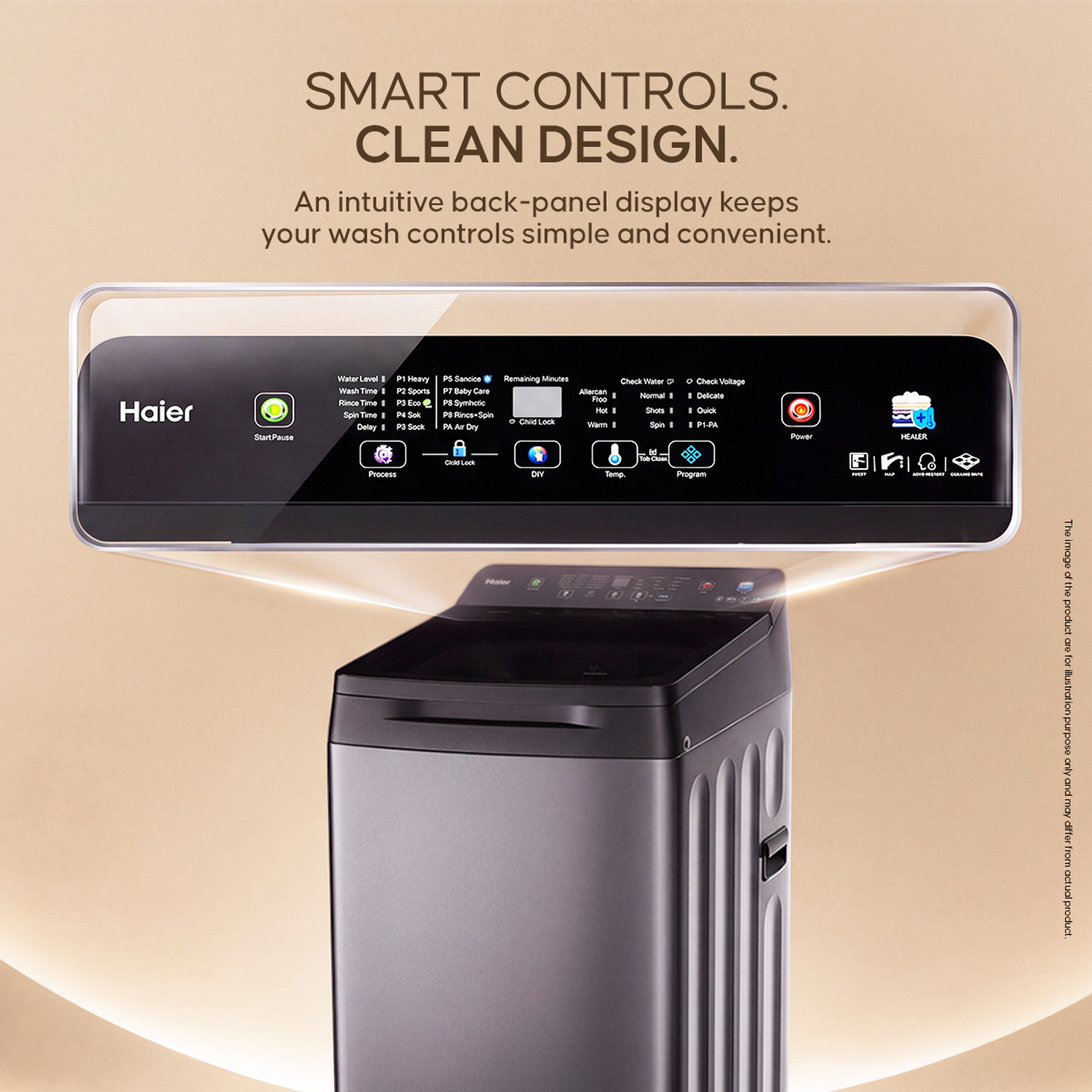 Image of Haier 9 kg Fully Automatic Top Load Washing Machine with In-built Heater Black