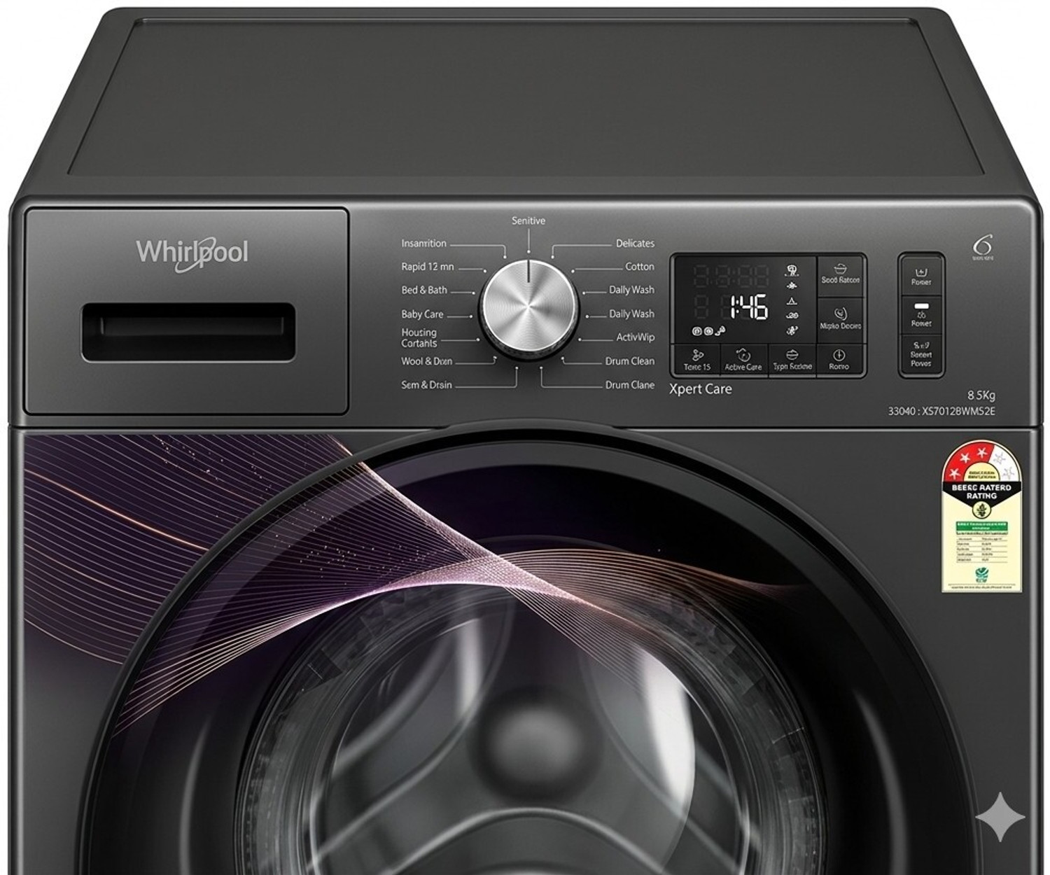 Image of Whirlpool 7 kg Fully Automatic Front Load Washing Machine with In-built Heater Black