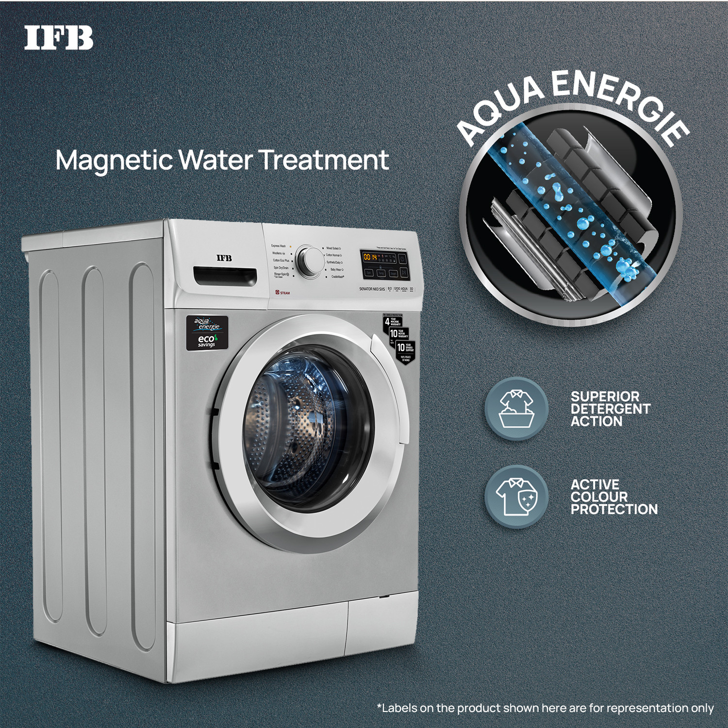 Image of IFB 8 kg Powered by AI, 5 Star,� with2x Steam Cycle Fully Automatic Front Load Washing Machine with In-built Heater Silver