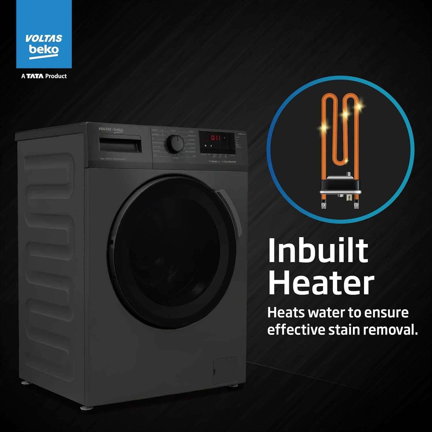 Image of Voltas Beko 7 kg Fully Automatic Front Load Washing Machine with In-built Heater Black