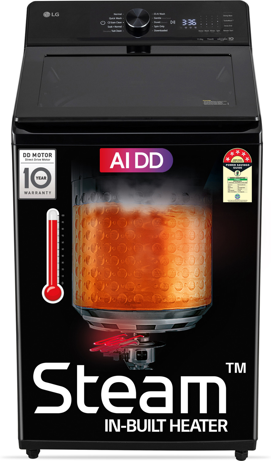 Image of LG 11 kg Fully Automatic Top Load Washing Machine with In-built Heater Black