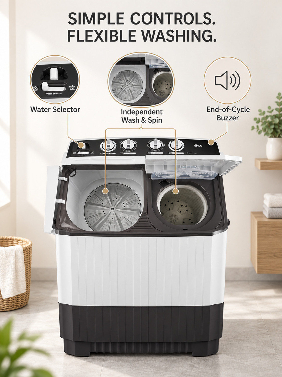 Image of LG 7 kg Semi Automatic Top Load Washing Machine Grey, White