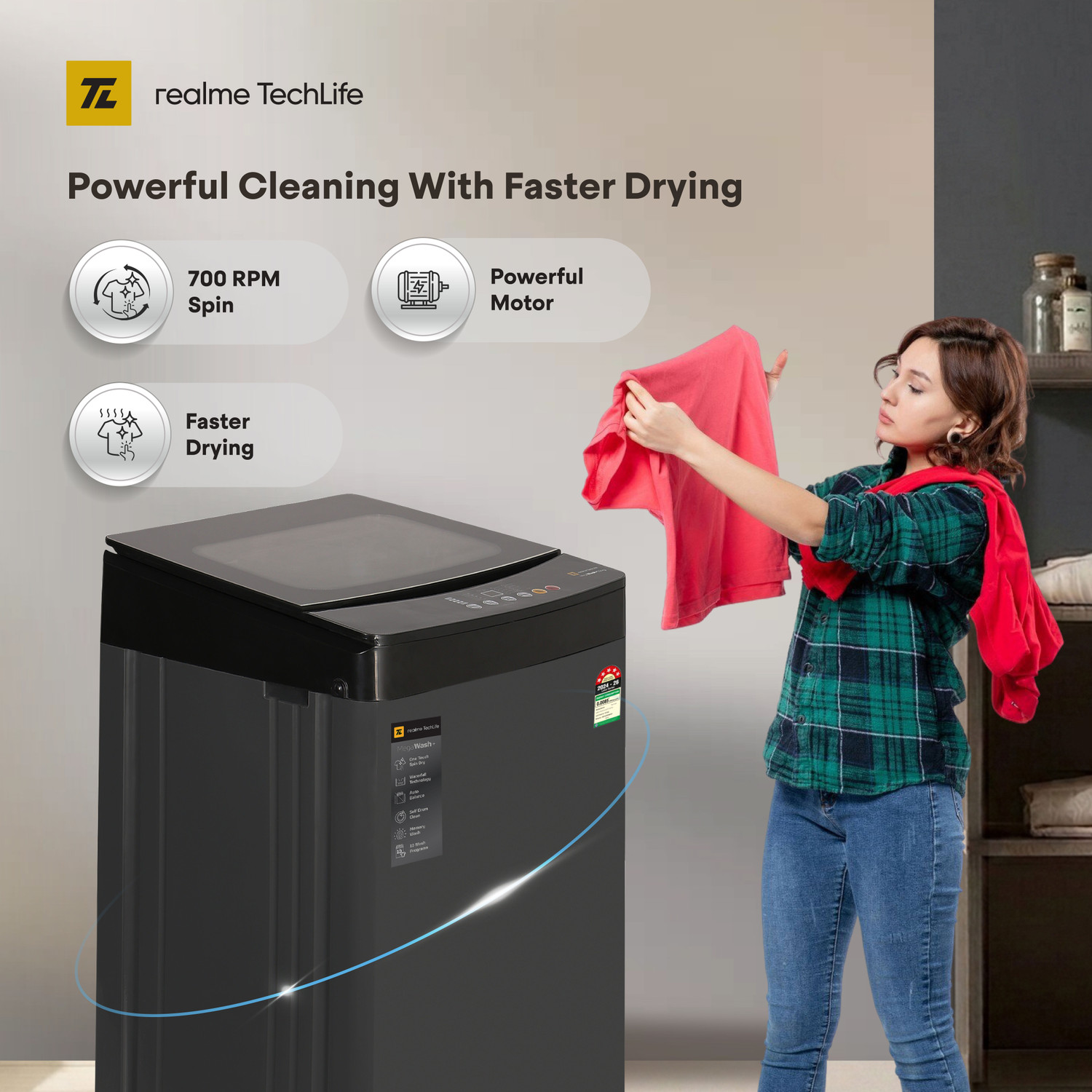 Image of realme TechLife 9 kg Fully Automatic Top Load Washing Machine Black, Grey