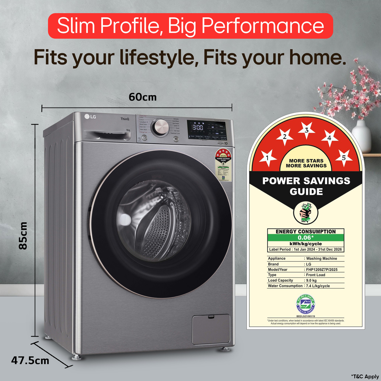 Image of LG 9 kg 5 Star, AI Direct Drive Technology, Wi-Fi Enabled, Steam+ With Wrinkle Care, Intelligent & Convenient Fabric Care, Allergy Care, In-Built Heater Fully Automatic Front Load Washing Machine with In-built Heater Grey