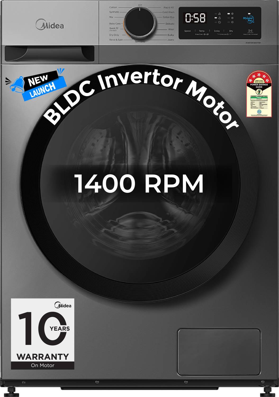 Midea 7 kg Fully Automatic Front Load with In-built Heater Grey (