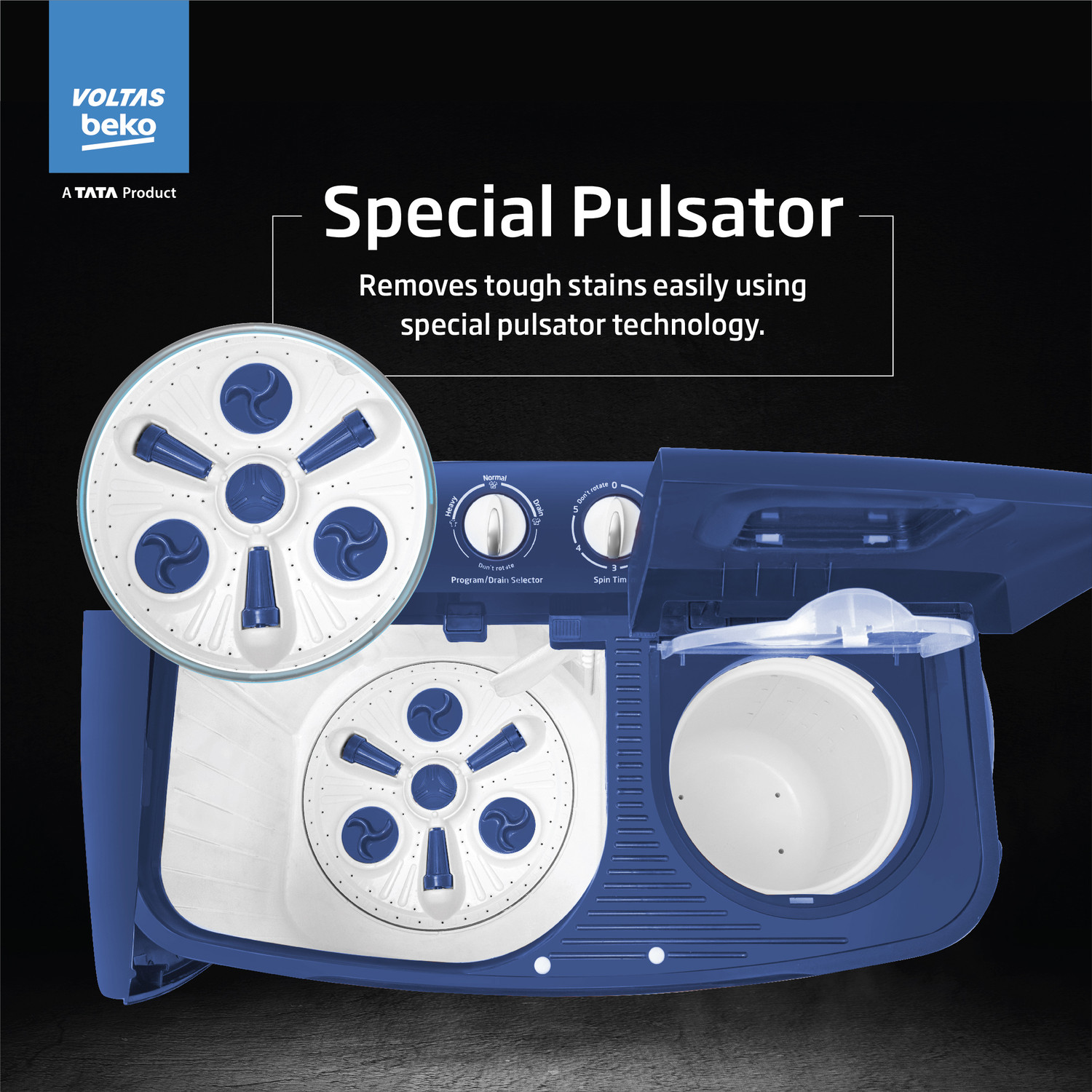 Image of Voltas Beko 6.5 kg Semi Automatic Top Load Washing Machine Blue