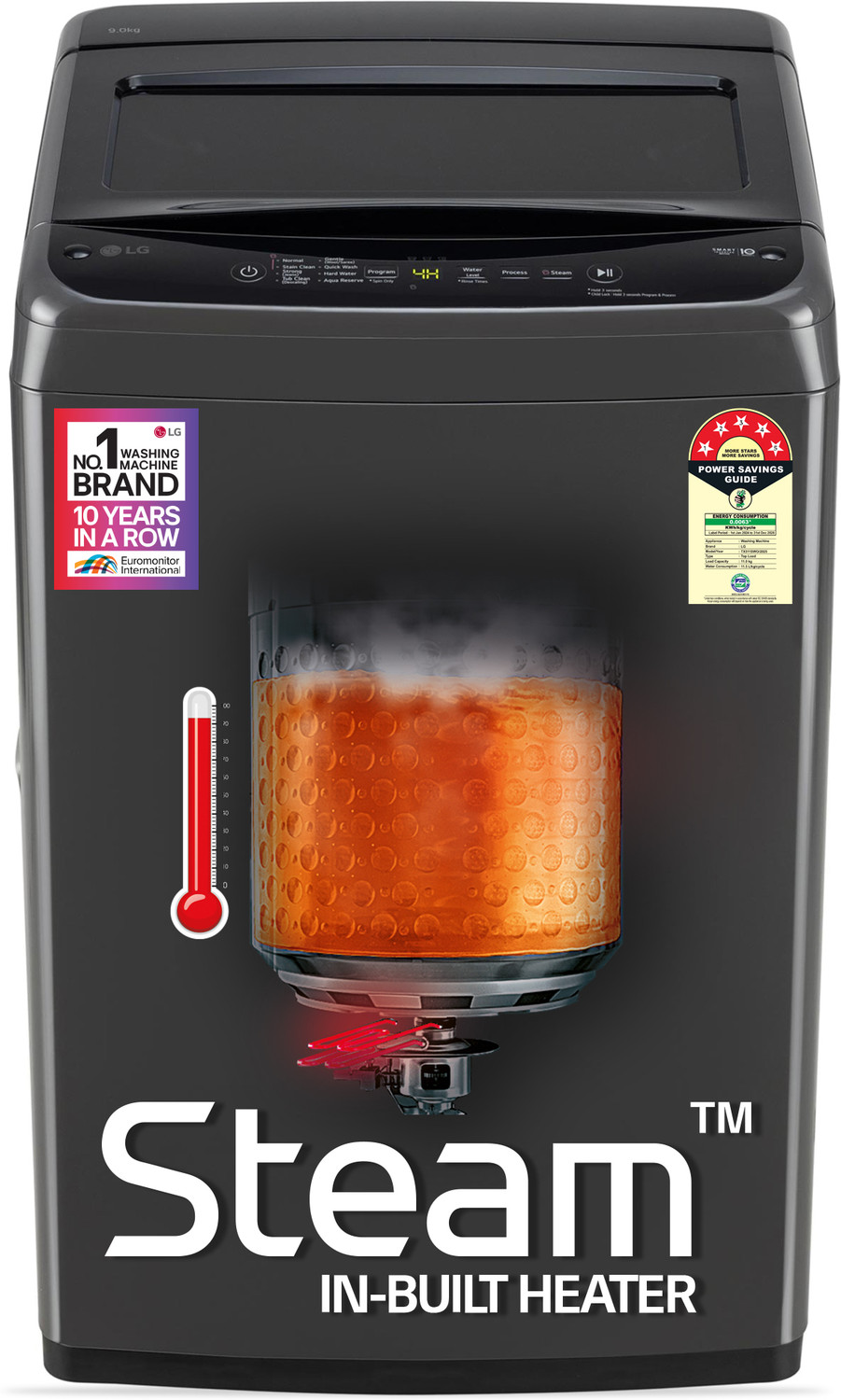 Image of LG 9 kg Fully Automatic Top Load Washing Machine with In-built Heater Black