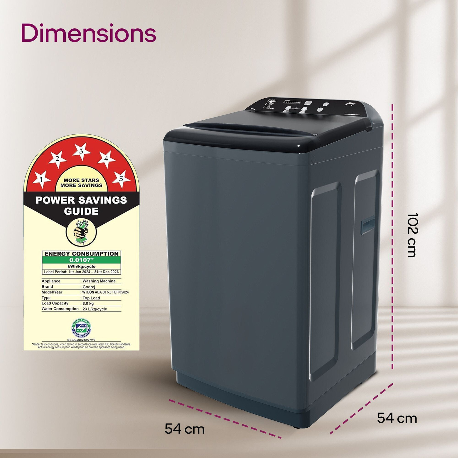 Image of Godrej 8 kg With AI Tech And Zero Pressure (0.02 MPa) Technology With Steel Drum Fully Automatic Top Load Washing Machine Grey, Black