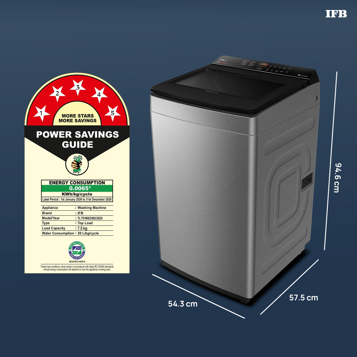Image of IFB 7.5 kg 5 Star AI Powered Deepclean Technology with Eco Inverter, Power Steam, Inbuilt Heater, Activmix Fully Automatic Top Load Washing Machine with In-built Heater Silver