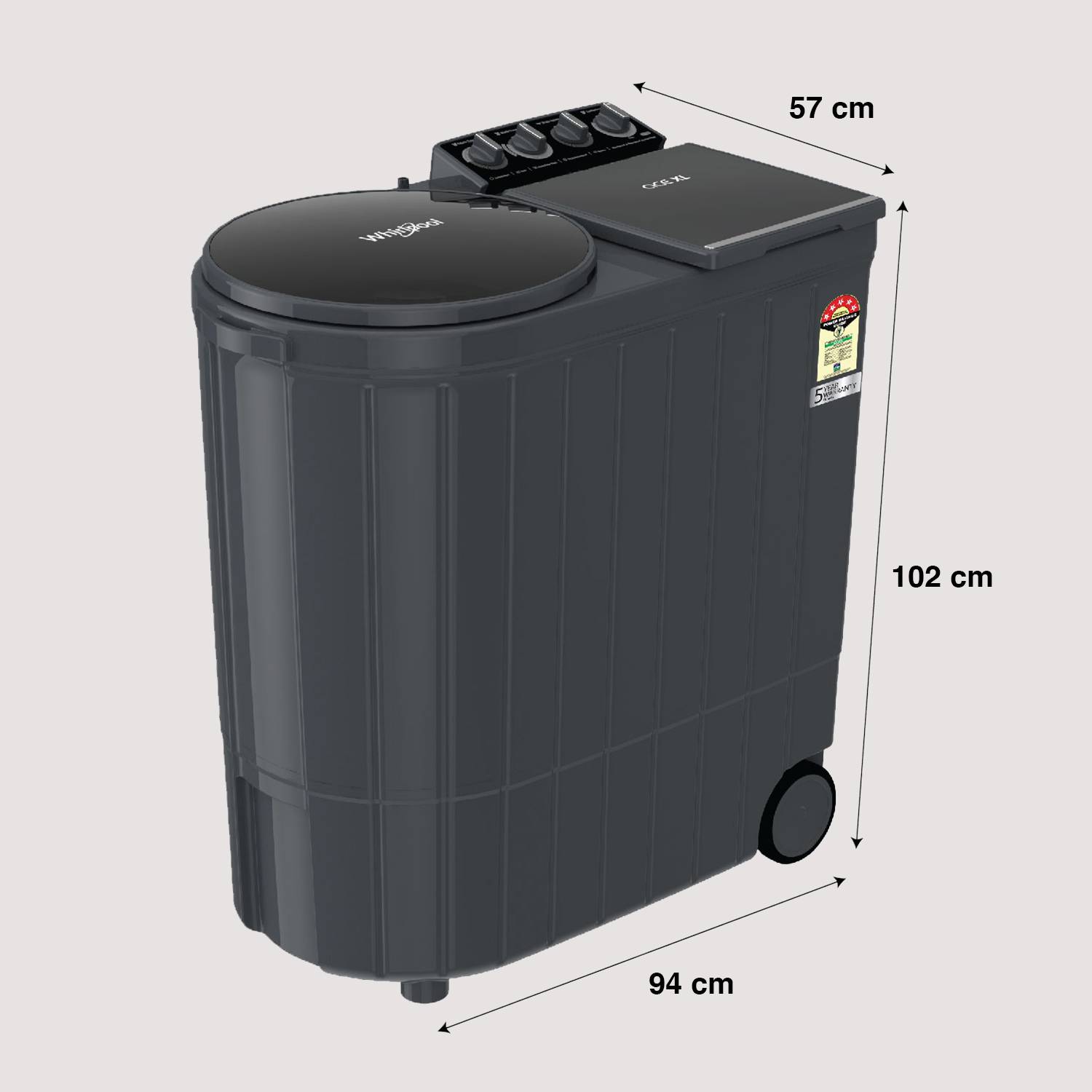 Whirlpool 11 kg Semi Auto Top Load Grey - Image 3
