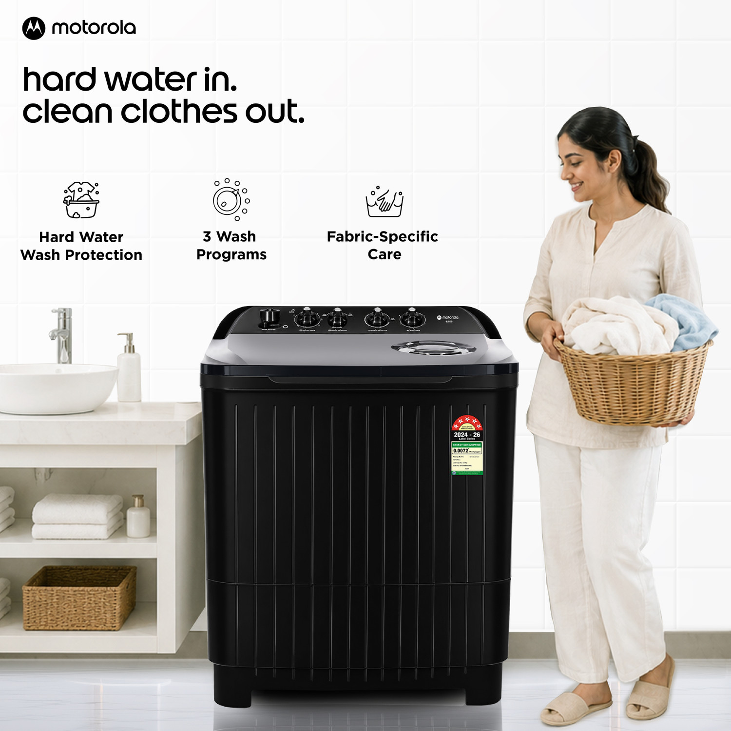 Image of MOTOROLA 8.5 kg Semi Automatic Top Load Washing Machine Black