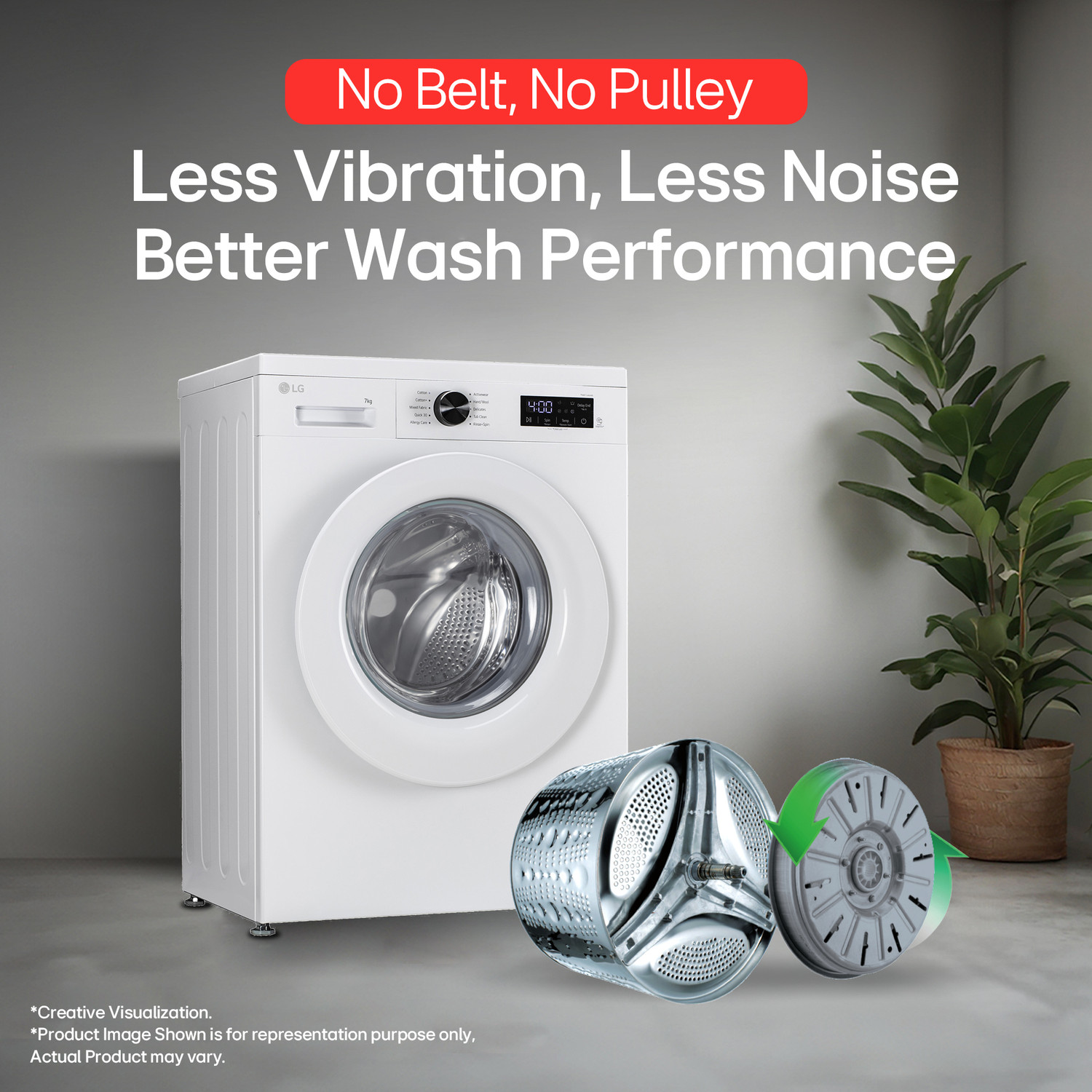 Image of LG 7 kg 5 Star, Allergen free with Steam, Inverter Direct Drive - Less vibration, less noise, 6 Motion Direct Drive, Touch Panel, 1200 RPM, Essence Fully Automatic Front Load Washing Machine with In-built Heater White