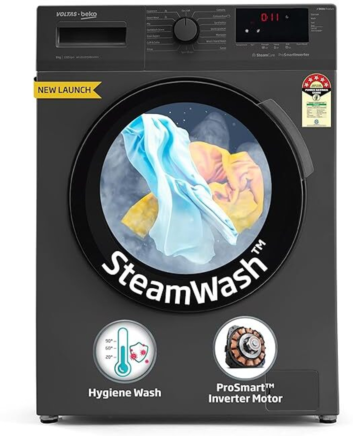 Image of Voltas Beko 7 kg Fully Automatic Front Load Washing Machine with In-built Heater Black