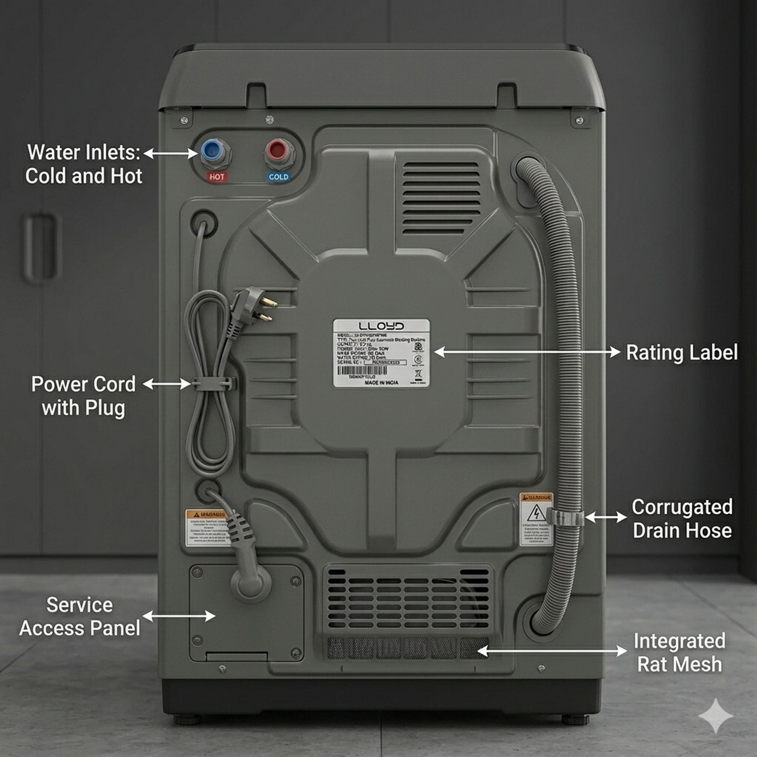 Image of Lloyd 9 kg Fully Automatic Front Load Washing Machine Black