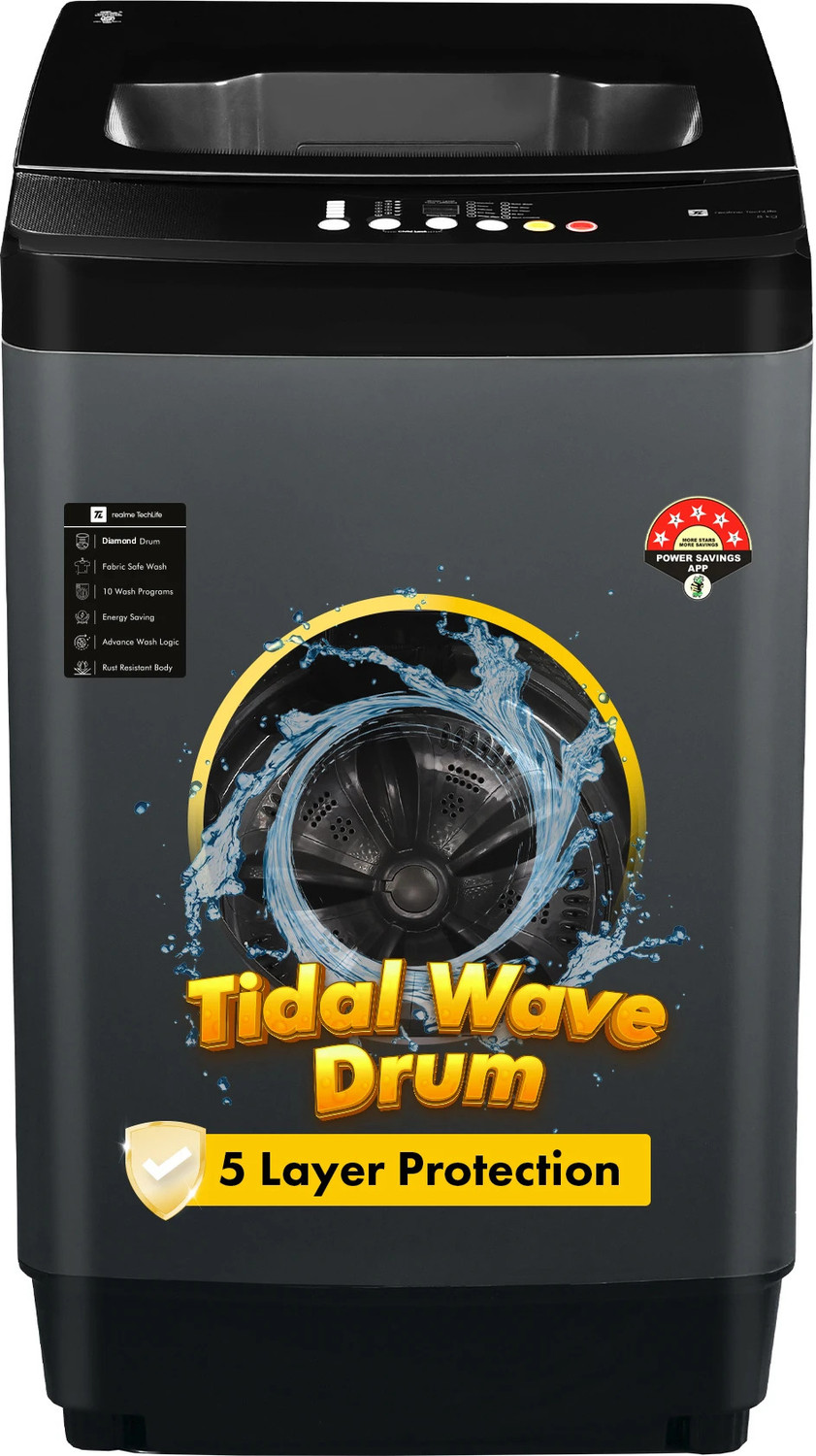 Image of realme TechLife 8 kg 5 Star Rating Fabric Safe Wash Fully Automatic Top Load Washing Machine Grey