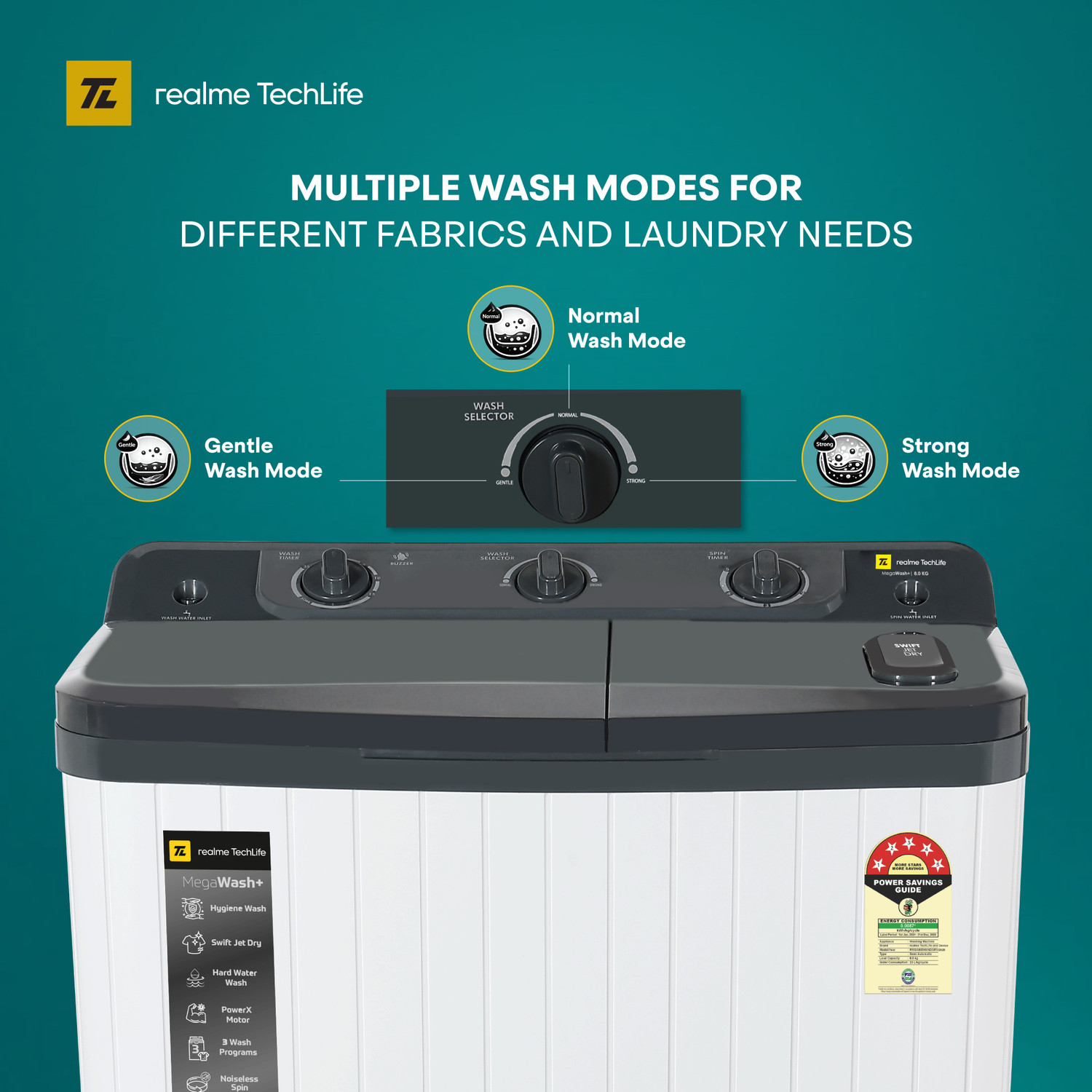 Image of realme TechLife 8 kg Semi Automatic Top Load Washing Machine Grey, White