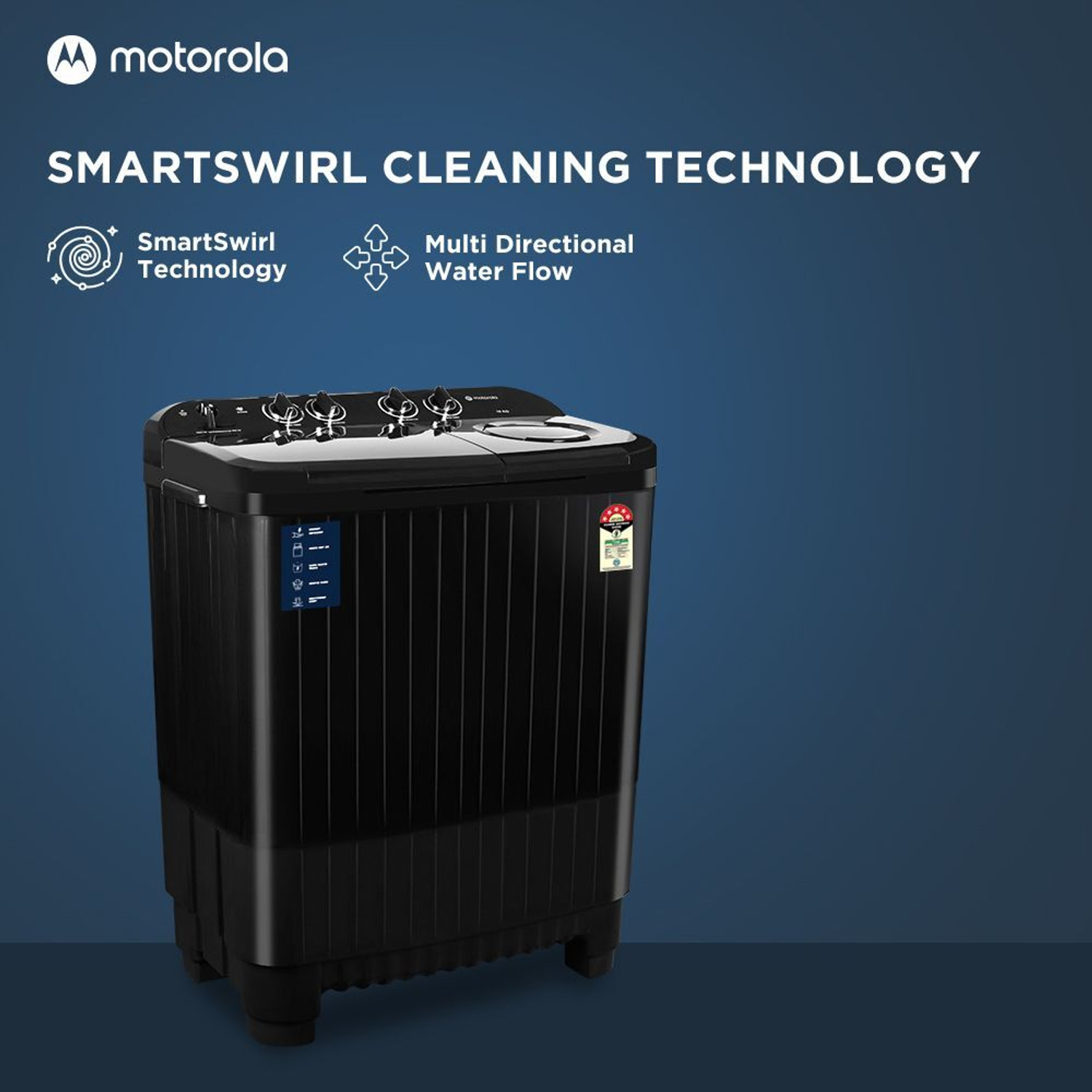 Image of MOTOROLA 10 kg 5 star rating Midnight Series Semi Automatic Top Load Washing Machine Black
