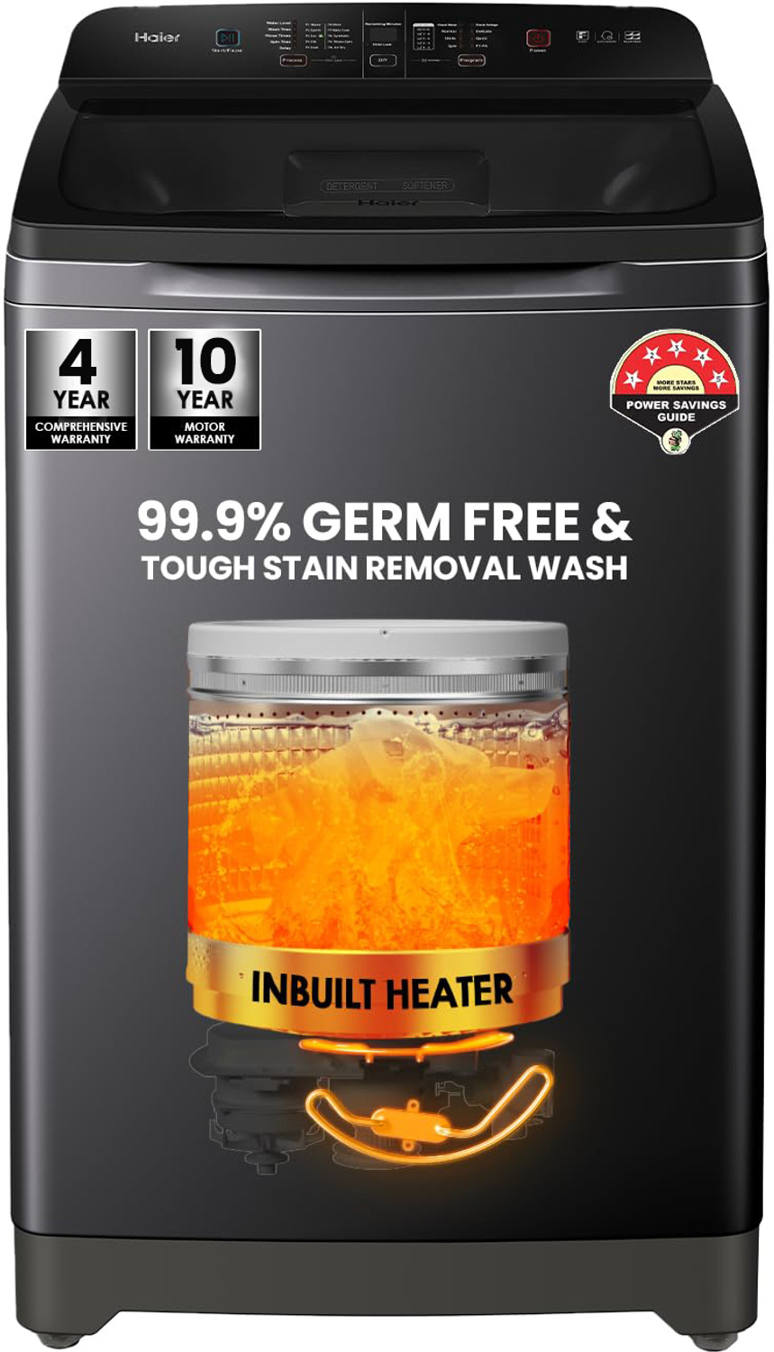 Image of Haier 8 kg Fully Automatic Top Load Washing Machine with In-built Heater Black, Grey