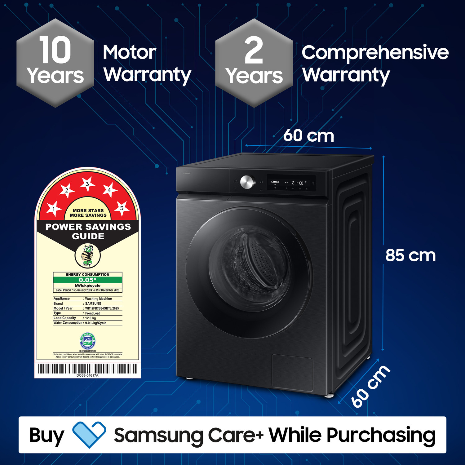 Image of Samsung 12 /7 kg Washer with Dryer 5 Star, AI EcoBubble, AI Control, AI Energy Mode, Air Wash, Super Speed, Hygiene Steam, Wi-Fi, Digital Inverter with In-built Heater Black