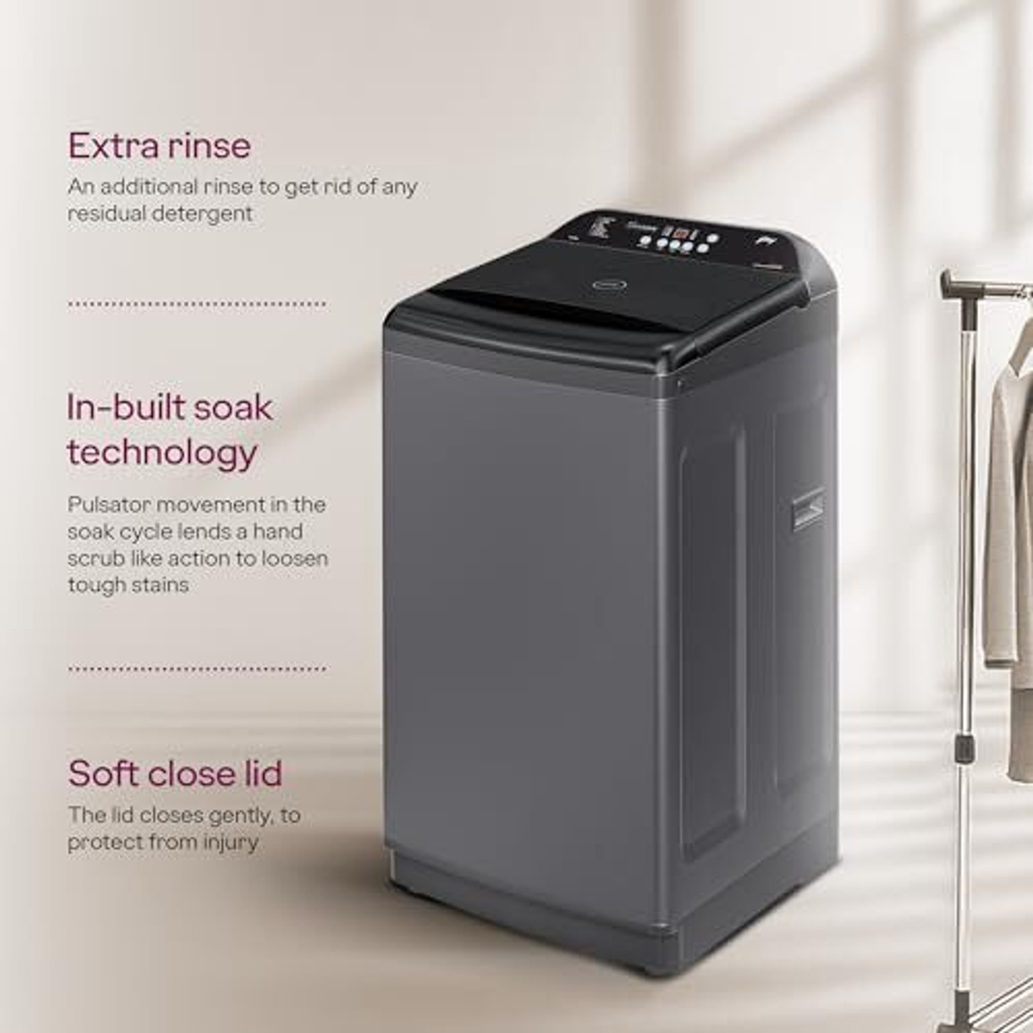 Image of Godrej 10 kg 5 Star With Zero Pressure (0.02 MPa) Technology Fully Automatic Top Load Washing Machine with In-built Heater Grey