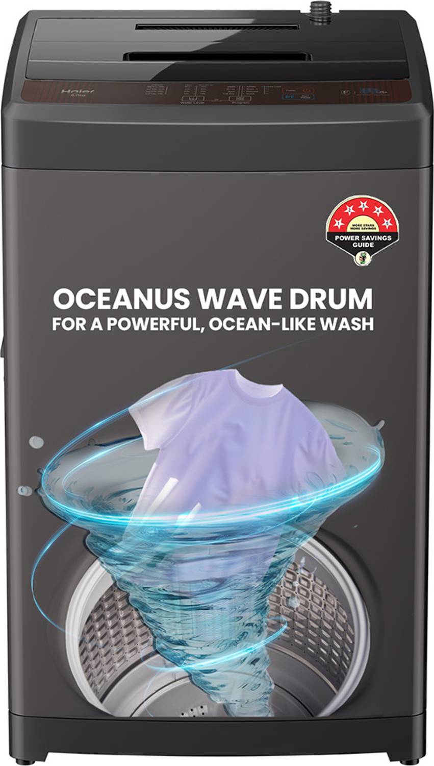 Haier 8 kg With Ultra Fresh Air Technology, Oceanus Wave Steel Drum, Balance Clean Pulsator, Custom Wash Cycles with 15 Mins Quick Wash, Magic Filter Fully Automatic Top Load Washing Machine Grey, Black