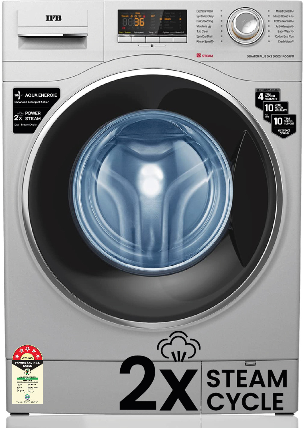 Image of IFB 8 kg Powered by AI, 5 Star,� with 2x Steam Cycle Fully Automatic Front Load Washing Machine with In-built Heater Silver