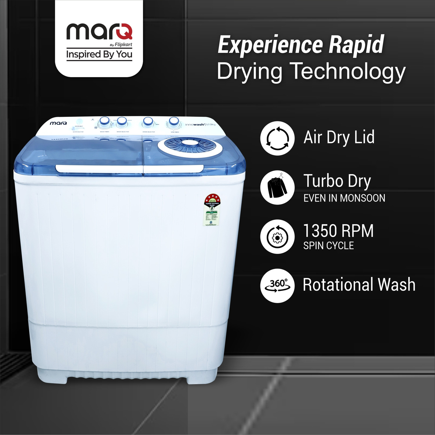 Image of MarQ by Flipkart 12 kg Semi Automatic Top Load Washing Machine Blue
