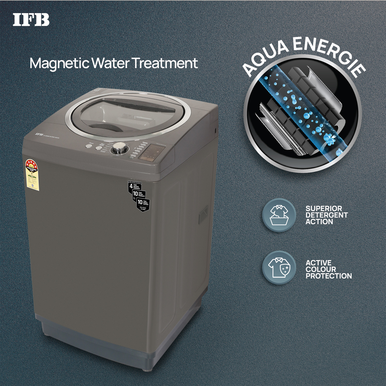 Image of IFB 8 kg 5 Star 3D Wash System, Triadic Pulsator, Smart Sense Fully Automatic Top Load Washing Machine Grey