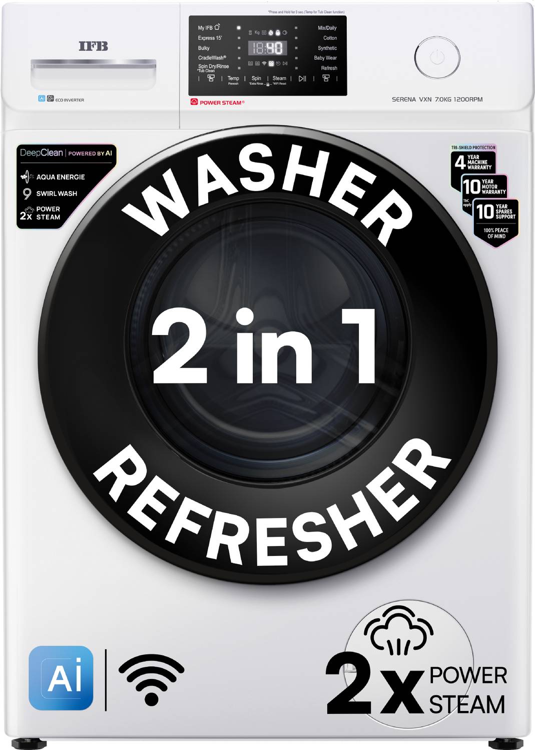 IFB 7 kg 5 Star with Steam Refresh Program, 9 Swirl wash, Eco Inv