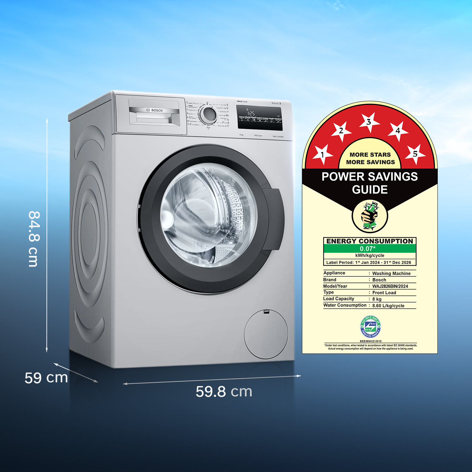 Image of BOSCH 8 kg Fully Automatic Front Load Washing Machine with In-built Heater Grey