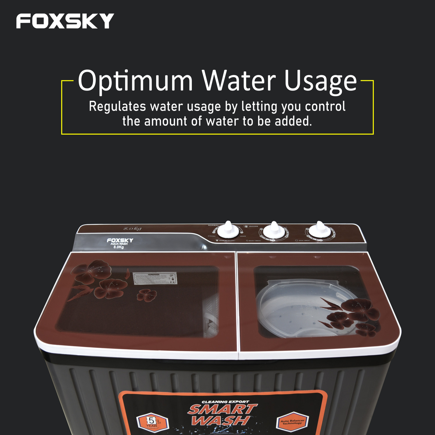 Image of FOXSKY 8 kg Semi Automatic Top Load Washing Machine Grey