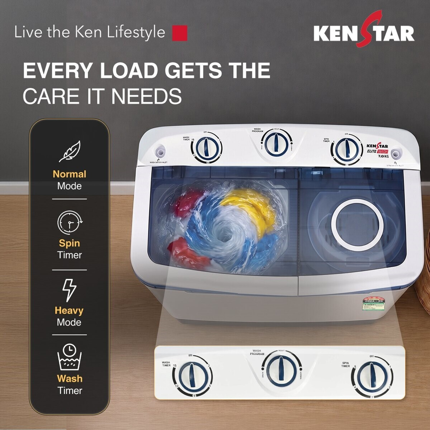 Image of Kenstar 7 kg Semi Automatic Top Load Washing Machine Blue, White