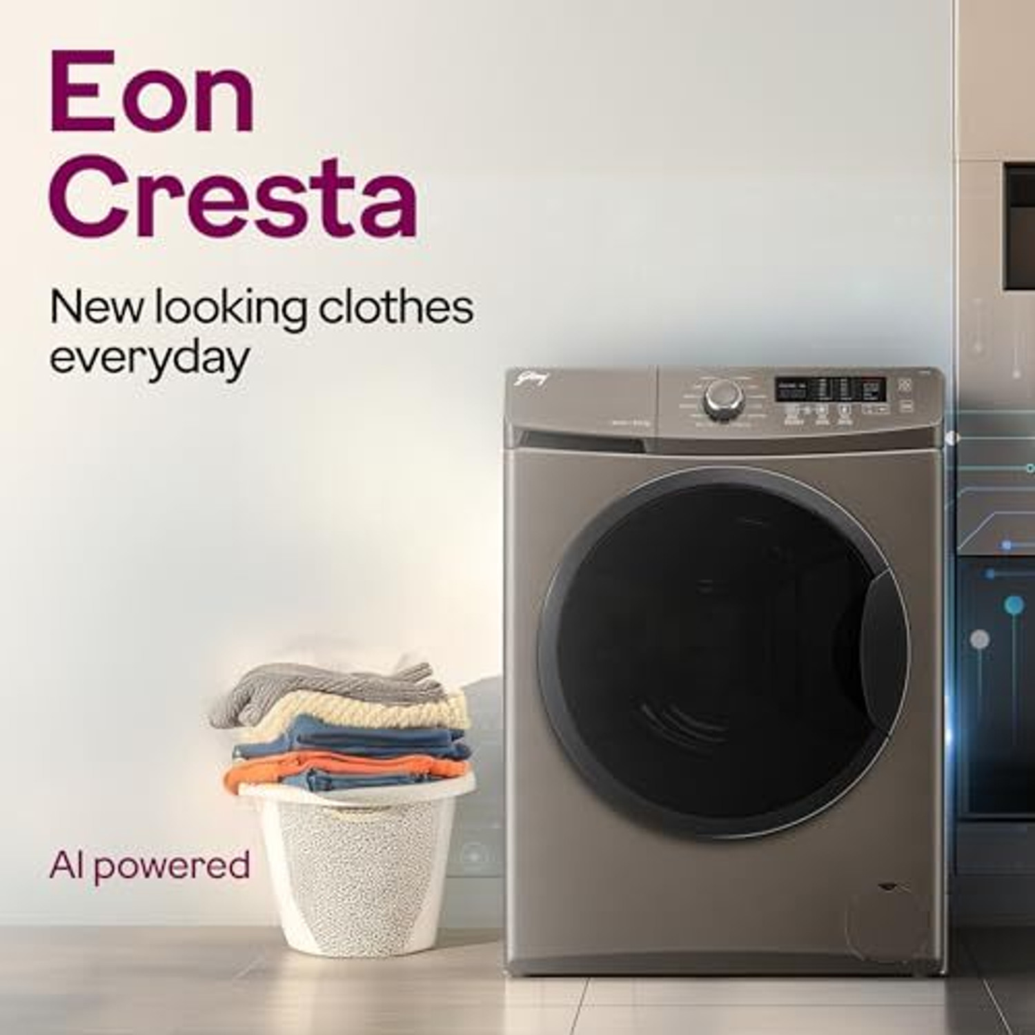 Image of Godrej 8 kg With AI Tech, Steam Wash, Fully Automatic Front Load Washing Machine Grey