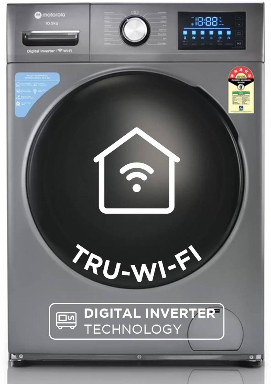 Motorola 10.5 kg 5 Star Smart Wi-Fi Enabled Inverter Technology Fully Automatic Front Load with In-built Heater Grey